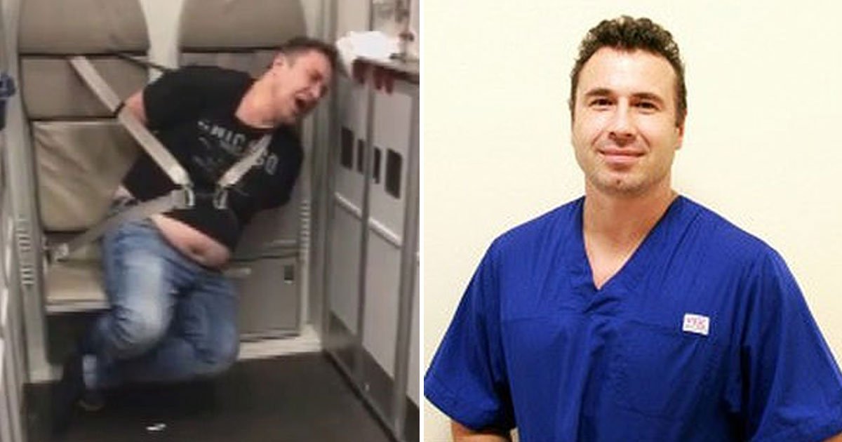drunk doctor tied up.jpg?resize=412,232 - Passengers Tied A Drunk Doctor To A Seat After He Tried To Open The Emergency Exit At 33,000 Ft