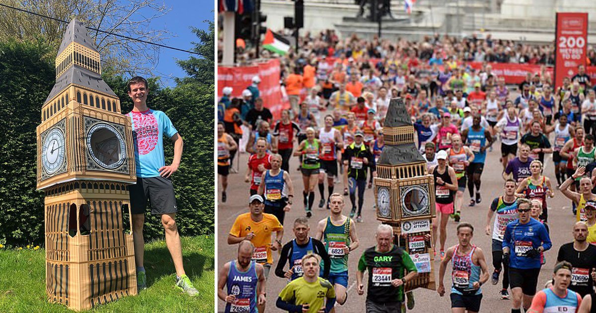 marathon runner as big ben.jpg?resize=412,275 - London Marathon Runner Dressed As Big Ben Got Stuck While Crossing The Finish Line