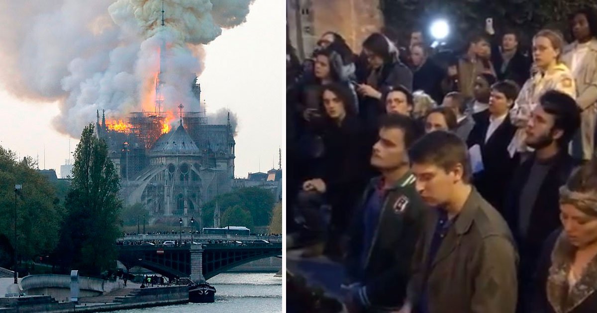 notre dame blaze 1.jpg?resize=1200,630 - La vidéo déchirante de gens qui chantent «Ave Maria» lors de l'incendie de Notre Dame