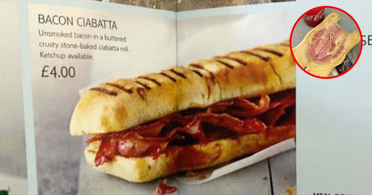 passenger ordered food from the brochure in flight but what arrived was he didnt expect.jpg?resize=1200,630 - Airline Passenger Ordered Food And Got The Saddest Looking Bacon Sandwich Ever