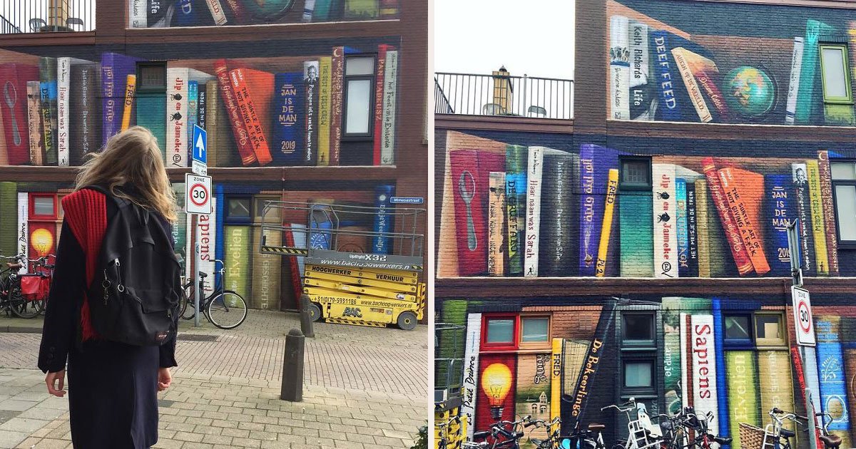 untitled 1 38.jpg?resize=412,275 - Dutch Artists Paint A Giant Bookcase On An Apartment Building Featuring Residents' Favorite Books
