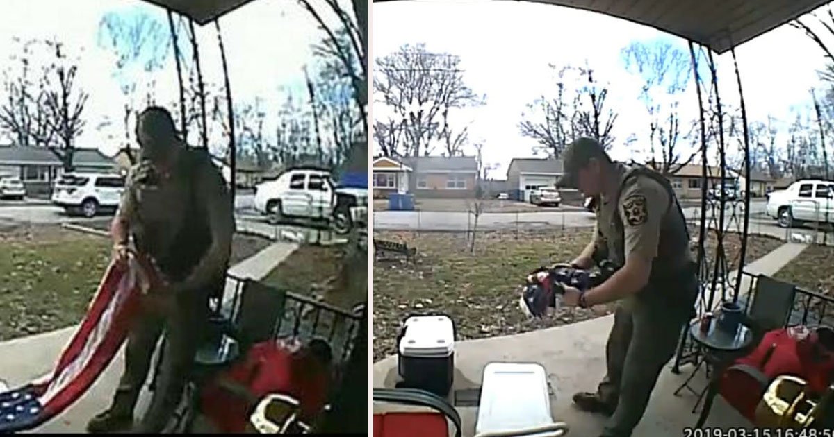 untitled 1 44.jpg?resize=412,275 - Doorbell Camera Captured Missouri Sheriff Deputy Saving The American Flag From Touching The Ground