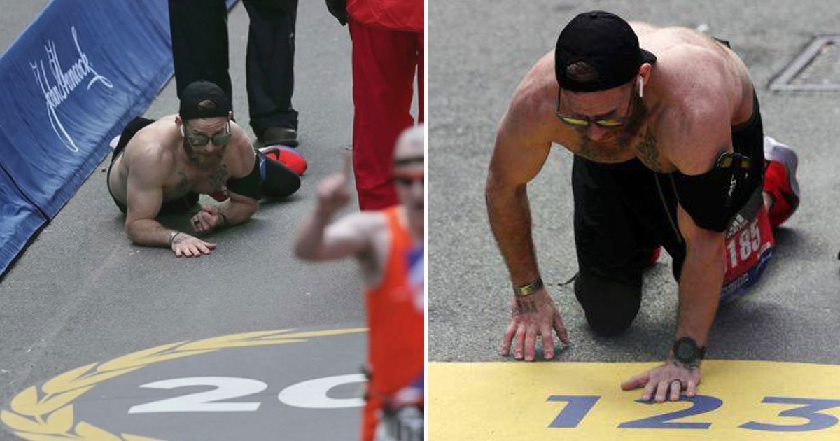 veteran marathon.jpg?resize=412,232 - Marine Veteran Took Part In Boston Marathon And Crawled To Finish The Race To Honor Fallen Comrades