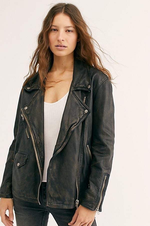 Promising review: &quot;I have an outerwear addiction. I have owned a slew of gorgeous leathers ranging from Blank NYC to Theory and everything in between. This is hands down my most favorite leather motorcycle jacket that I’ve ever owned. I love its weight, its oversized fit, and the stud details.&quot; —rdixon111Price: 8 (available in sizes XS-L and in four colors)