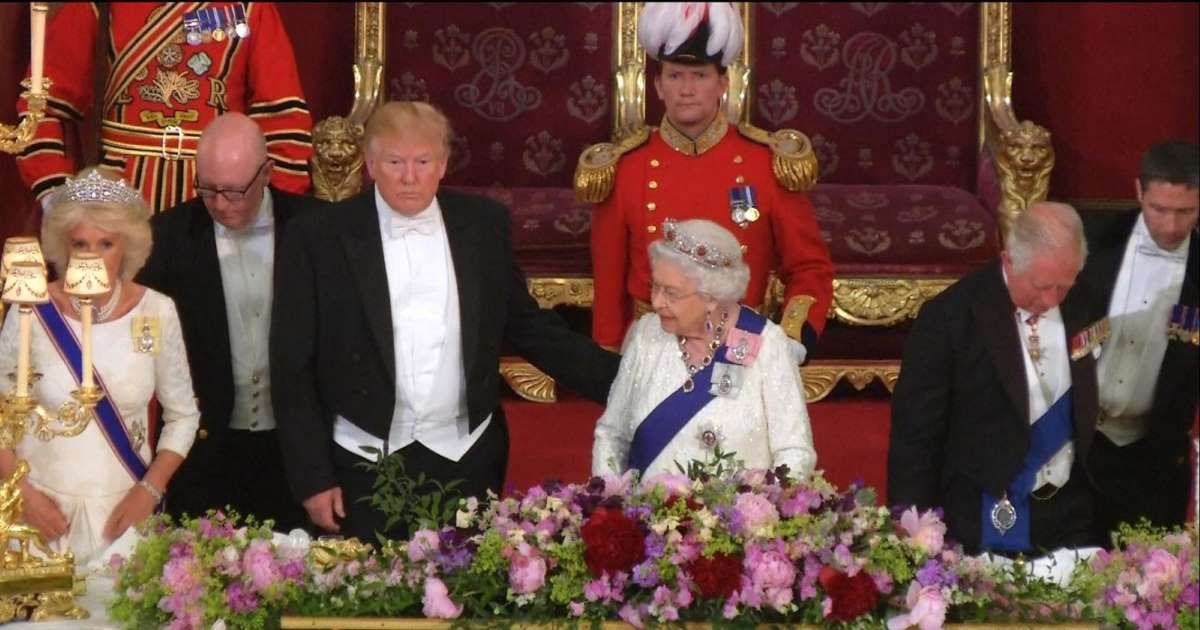 a 5.jpg?resize=412,232 - Trump Broke The Royal Protocol By Touching The Queen During State Dinner 2019