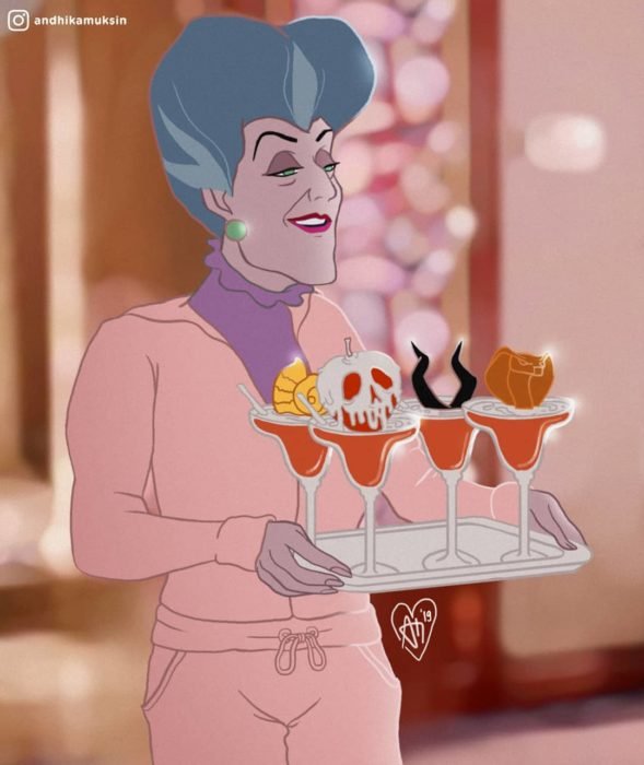 Artista Andhika Muksin recrea personajes Disney; Lady Tremaine, madrastra de La Cenicienta con bebidas para villanas