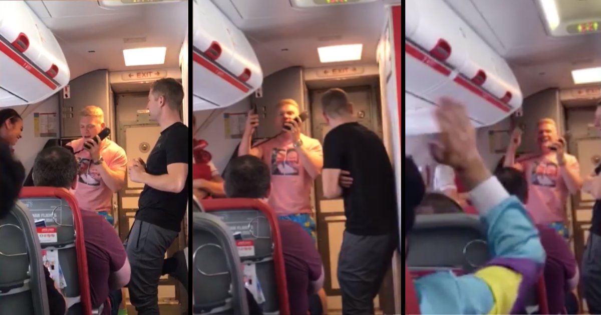 d4 10.png?resize=1200,630 - Après un défi du pilote, un futur marié se lève et chante devant les passagers d'un avion