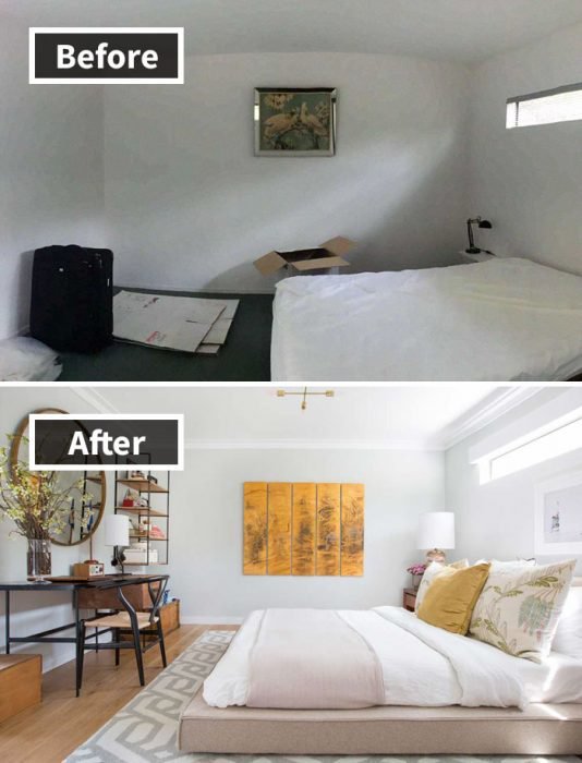 habitación antes y después de ser remodelada 