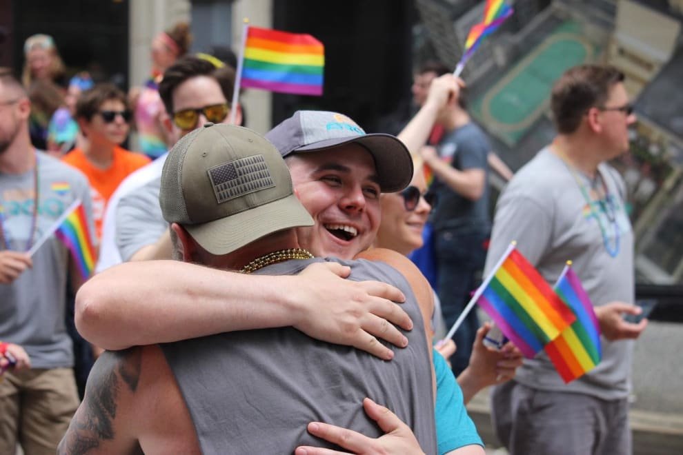 Image result for This Guy Offered "Free Dad Hugs" At A Pride Parade And People Really Needed Them