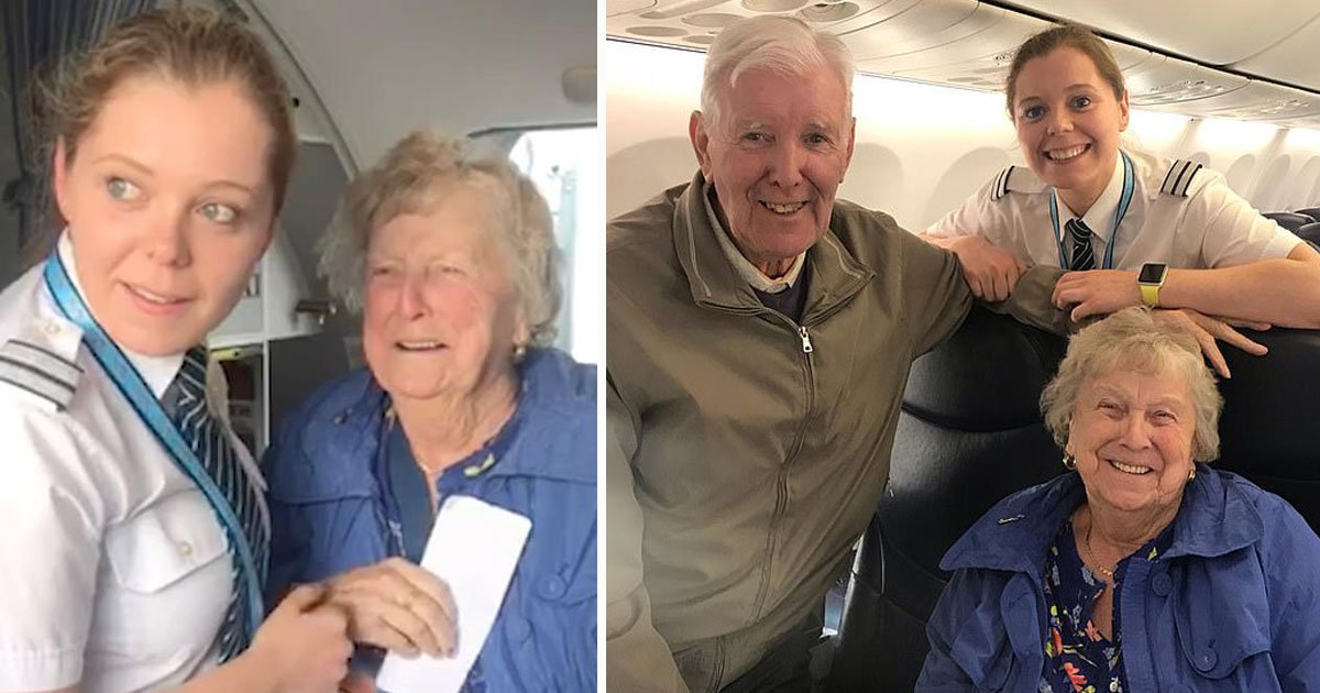 granddaughter pilot surprises grandparents.jpg?resize=1200,630 - Une femme surprend ses grands parents dans l'avion pour leurs apprendre qu'elle est pilote