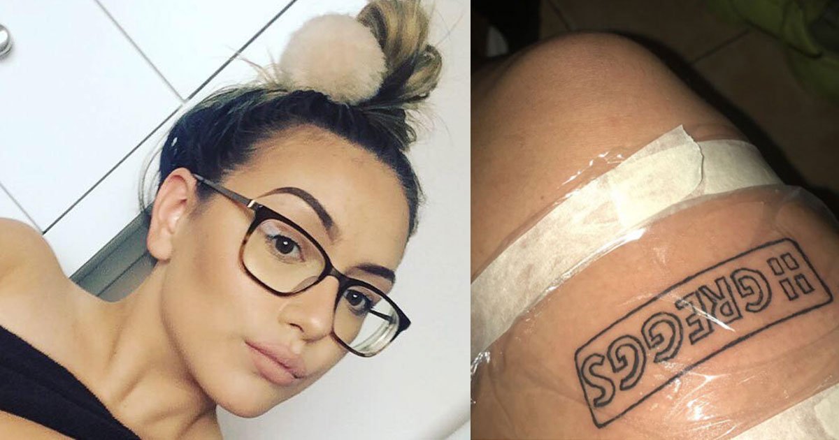 teen girl got greggs tattoo on her leg to get some free pastries.jpg?resize=412,232 - A Teen Girl Got A Tattoo Of Her Favorite Bakery's Logo On Her Leg To Get Some Free Pastries