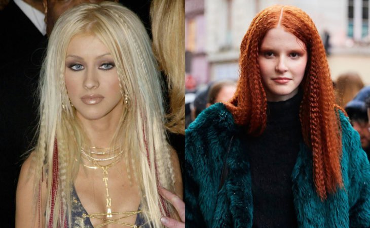 Peinados de los noventa que están de vuelta; cantante Christina Aguilera con ondas con waflera; chica pelirroja con cabello indulado