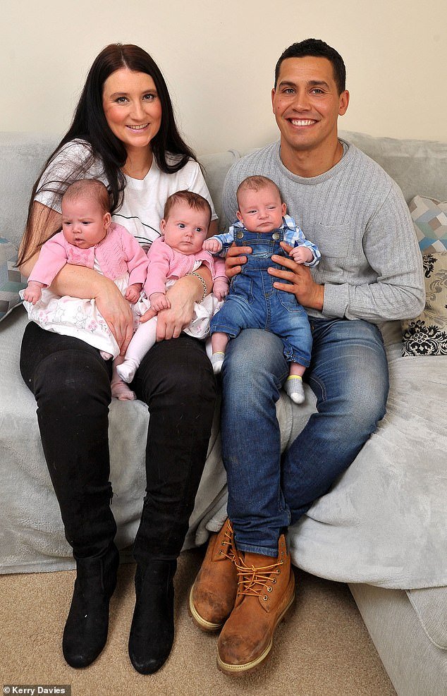 Jemma Sheppard, 33, from Newport, and her husbandÂ Anton, 32, thought they may never be able to have children. They were amazed when they became pregnant with triplets (l-rÂ Areya,Rome and Elevyn)