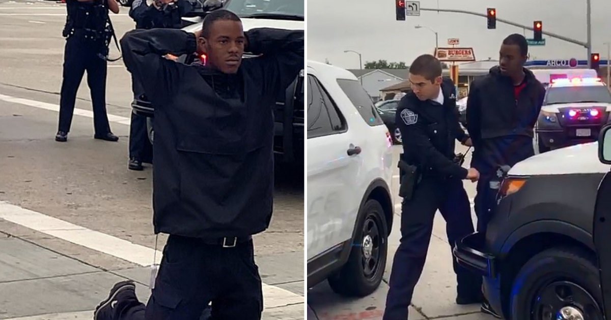 untitled design 88.png?resize=1200,630 - Les images montrent des policiers pointant des armes sur un jeune homme agenouillé après l'avoir soupçonné de vol à l'étalage