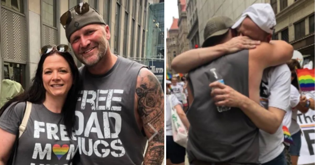 y4 9.png?resize=412,232 - Cet homme portait un t-shirt «câlins gratuit de papa» lors de la gay pride et a reçu des câlins de beaucoup de gens