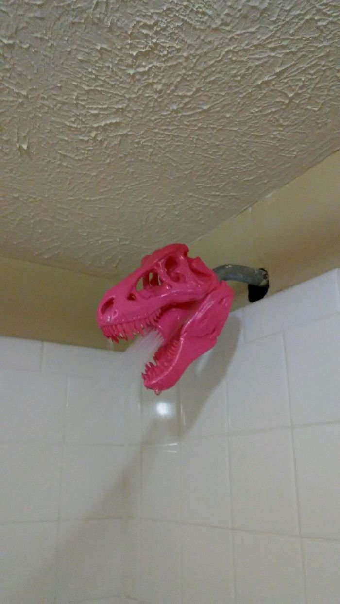 I Came Back To My Apartment To Find That My Roommate 3D Printed A T-Rex Shower Head