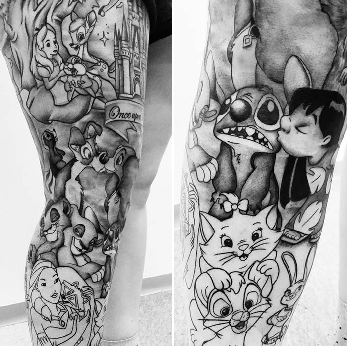Full Leg Disney Tattoo In Progress