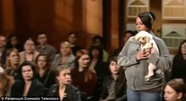 A woman brings the pup into the courtroom and Judge Judy says 