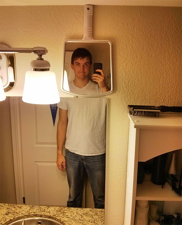 Tall Guy Problem Solved. Solution: Extra Mirror