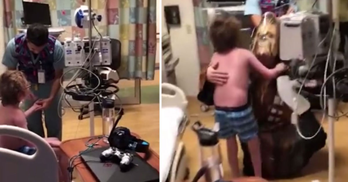 boy new heart.jpg?resize=412,275 - Doctor Dressed As Chewbacca To Tell A Boy He Was Getting A New Heart