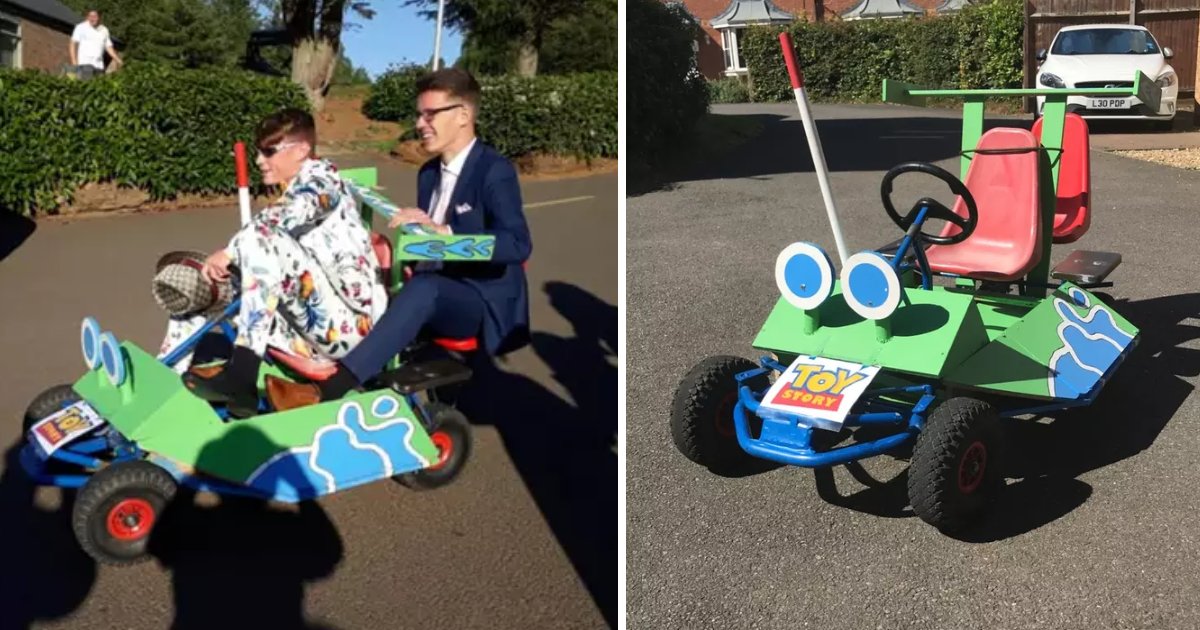 featured image 79.png?resize=412,275 - Boys Who Couldn't Arrange A Proper Transportation To Prom Surprised Everyone By Showing Up In A Homemade Toy Story RC Kart