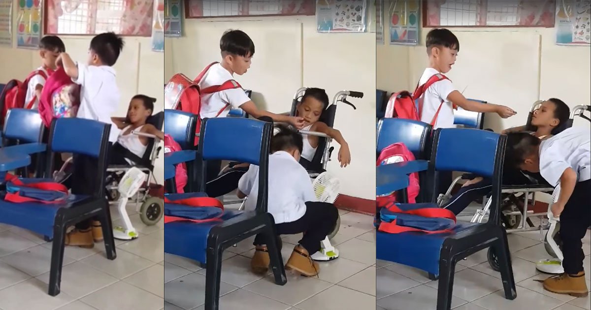 teacher captured heartwarming moment of two filipino students feeding their disable classmate.jpg?resize=412,275 - Teacher Captured A Heartwarming Moment Of Two Students Helping Out Their Disabled Classmate