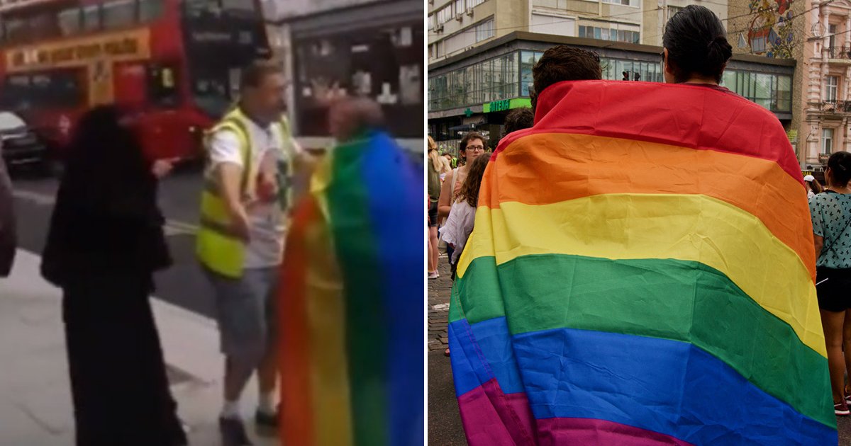 untitled design 38 1.png?resize=1200,630 - Woman Caught On Camera Shouting At Man Wrapped In LGBT Flag During Pride March
