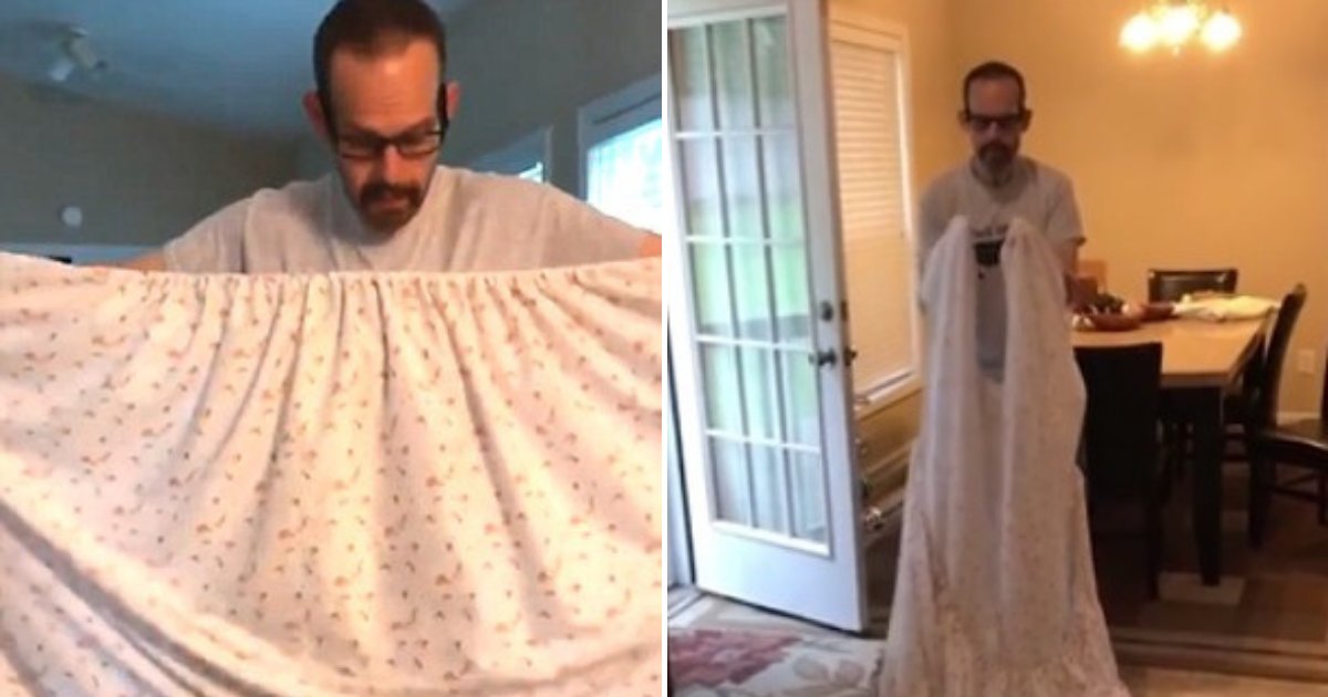 untitled design 47 1.png?resize=1200,630 - Husband Caught On Camera Struggling To Fold Fitted Sheet For Over Two Hours