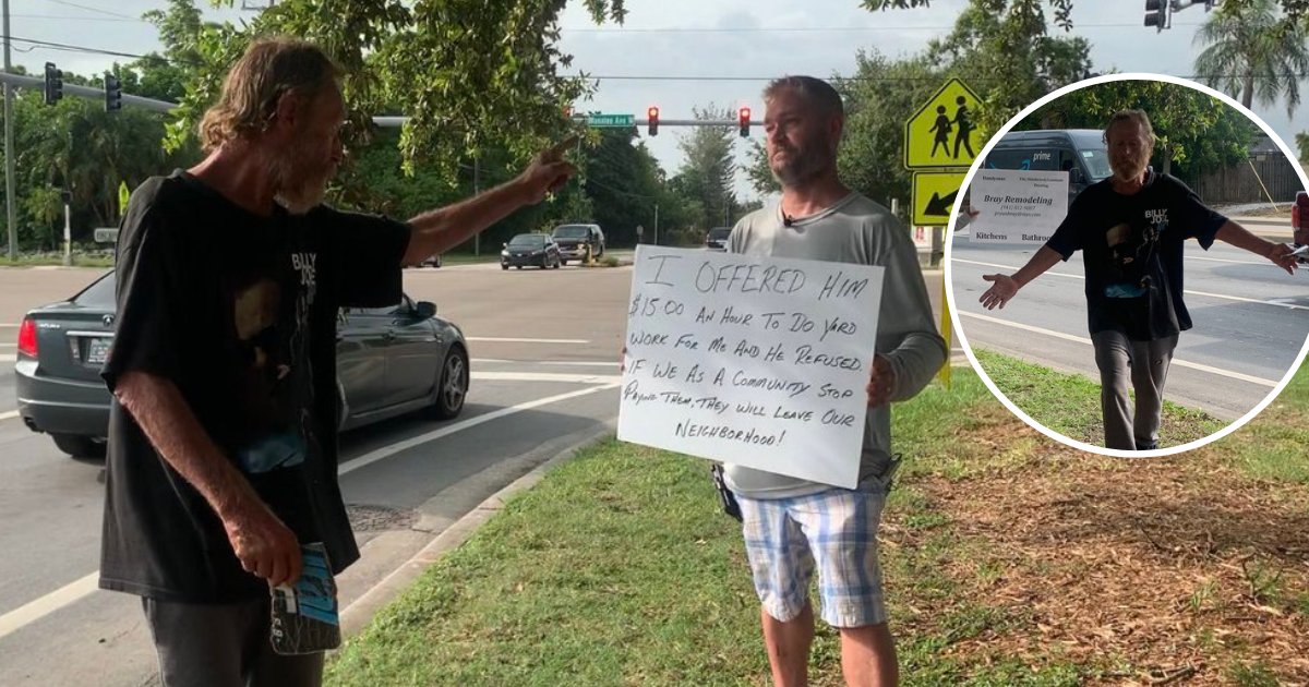 untitled design 60 1.png?resize=412,275 - Man Created His Own Sign And Stood Next To The Lazy Beggar Who Refused His Job Offer