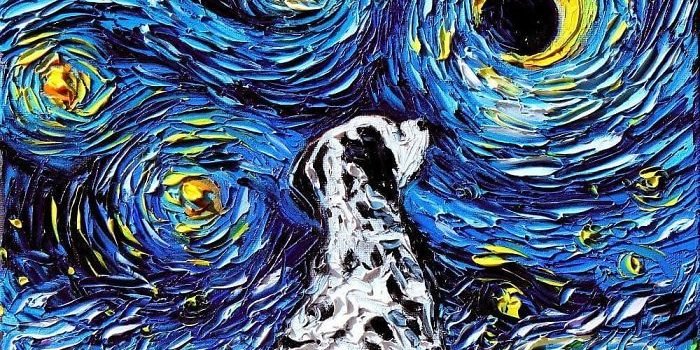 van gogh starry night reimagined dogs paintings aja trier 49 5cf8ba2b3cf5c  700 e1563547826132.jpg?resize=412,232 - 30 Recreated Paintings of "Starry Night" Featuring Dogs By Artist Aja Trier