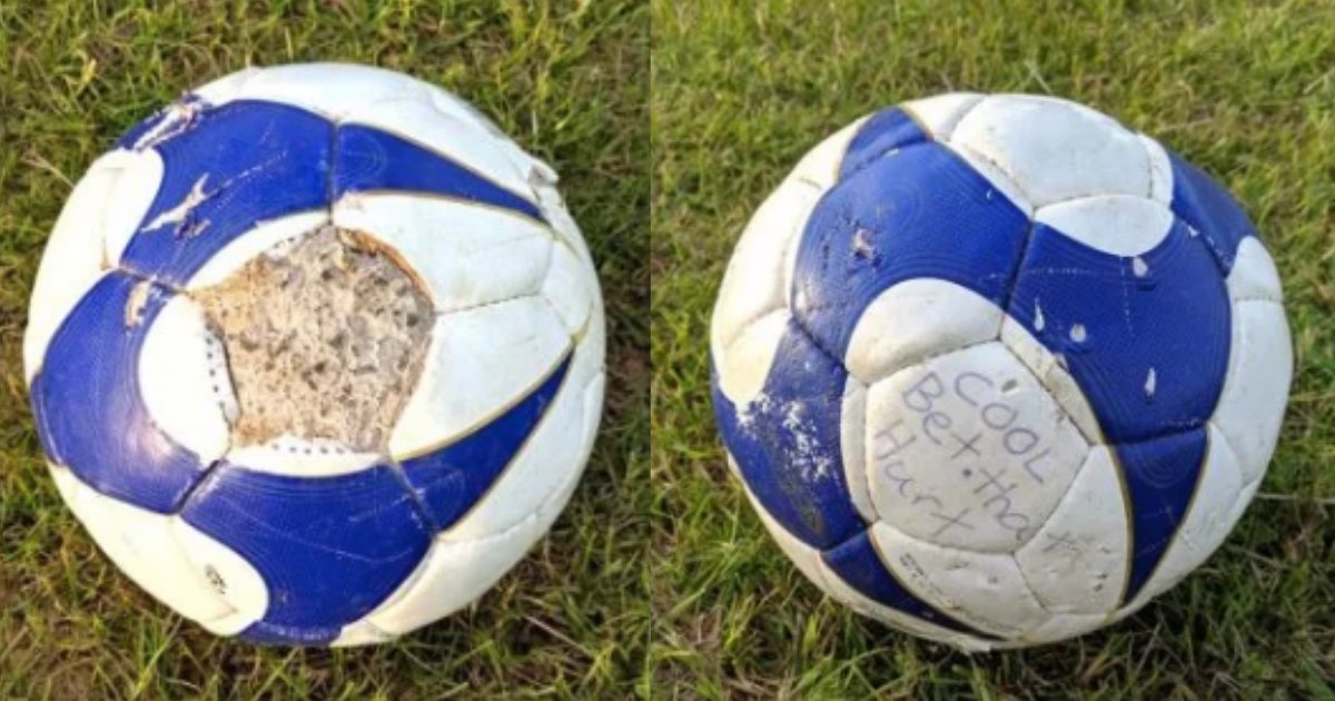y2 7.png?resize=1200,630 - Horrible Prankster Left Soccer Ball Filled with Concrete In the Middle of the Field with A Note
