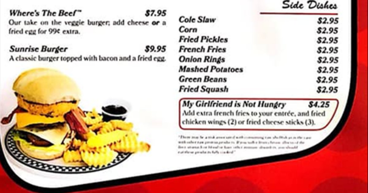 A Diner Creates My Girlfriend Isn't Hungry Menu And It's Going Viral - Small Joys