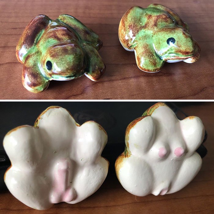 50 Cent Pick Up. If You Find Ceramic Frogs Out At Yard Sales, Flip Em Over To See If They Are A Keeper