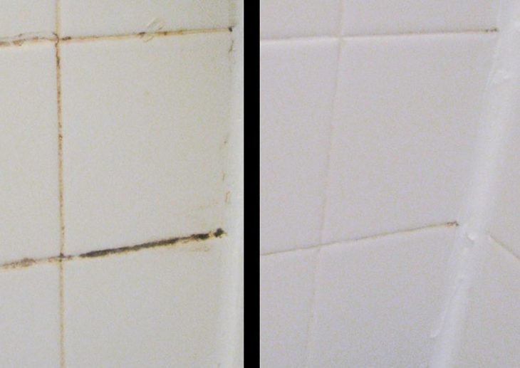 azulejos del baño sucios y limpios