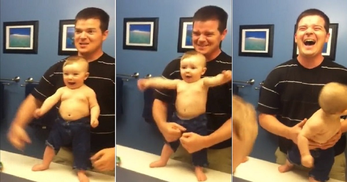 b4 1.jpg?resize=412,275 - A Baby Adorably Mimicked Her Dad As They Flex Their Muscles In Front Of The Mirror