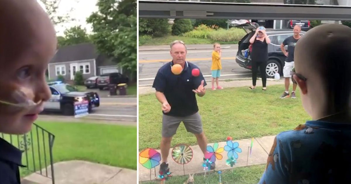 boy with cancer.jpg?resize=412,275 - Man Showed Up At The Front Yard To Entertain A Child Who Is In Isolation During Cancer Treatment 