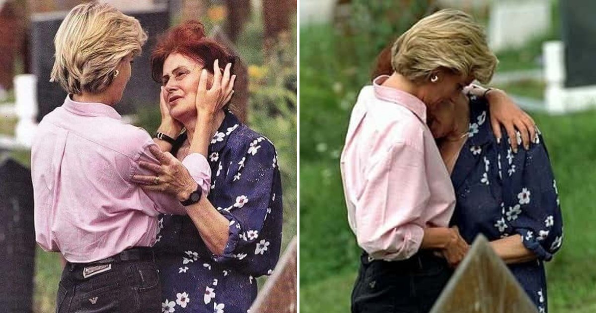 diana7.png?resize=1200,630 - Voici des anciennes photos de la princesse Diana qui s'était arrêtée au cimetière pour consoler une femme en pleurs devant la tombe de son fils