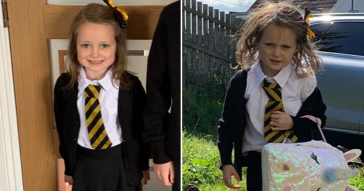 featured image 52.jpg?resize=412,275 - A Hilarious Before-And-After Picture Of A 5 Year Old Girl's First Day Of School