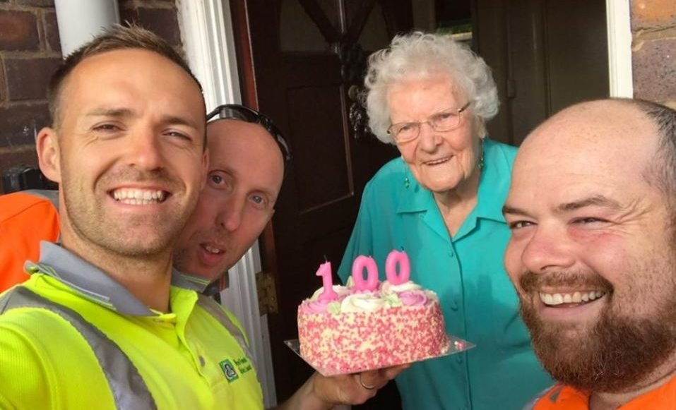 image 1 e1566185008230.jpg?resize=412,232 - An Elderly Lady Was Left In Tears When Bin Collectors Surprised Her With A Cake On Her 100th Birthday