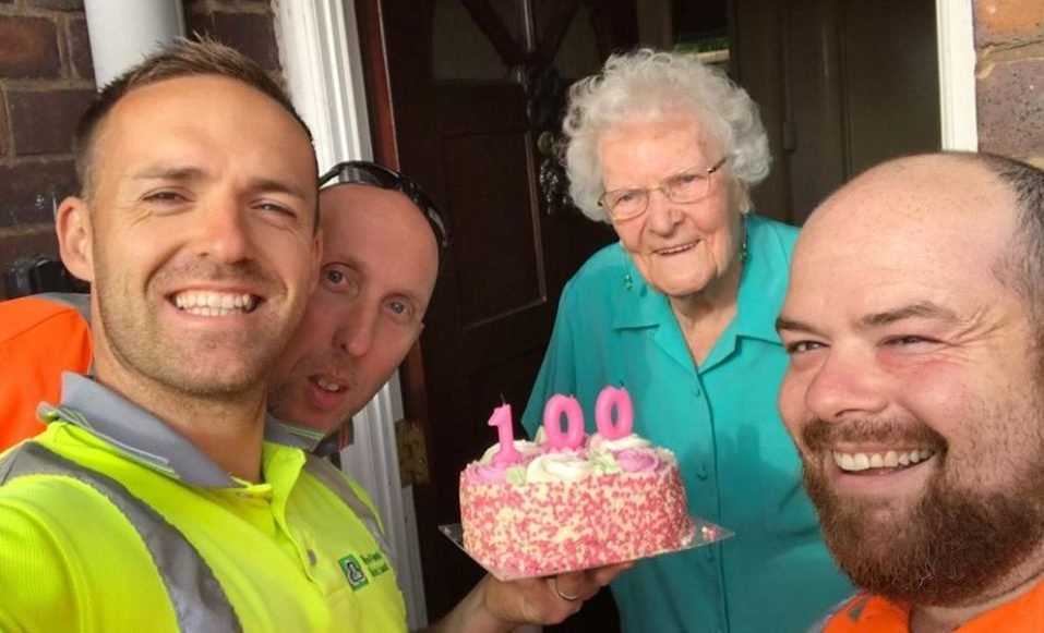 image 1 e1566185008230.jpg?resize=412,275 - An Elderly Lady Was Left In Tears When Bin Collectors Surprised Her With A Cake On Her 100th Birthday