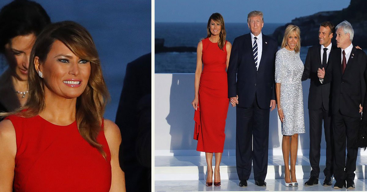 untitled 1 108.jpg?resize=412,232 - Melania Trump est éblouissante au sommet du G7 dans une robe Alexander McQueen sans manches d'une valeur de 2150€