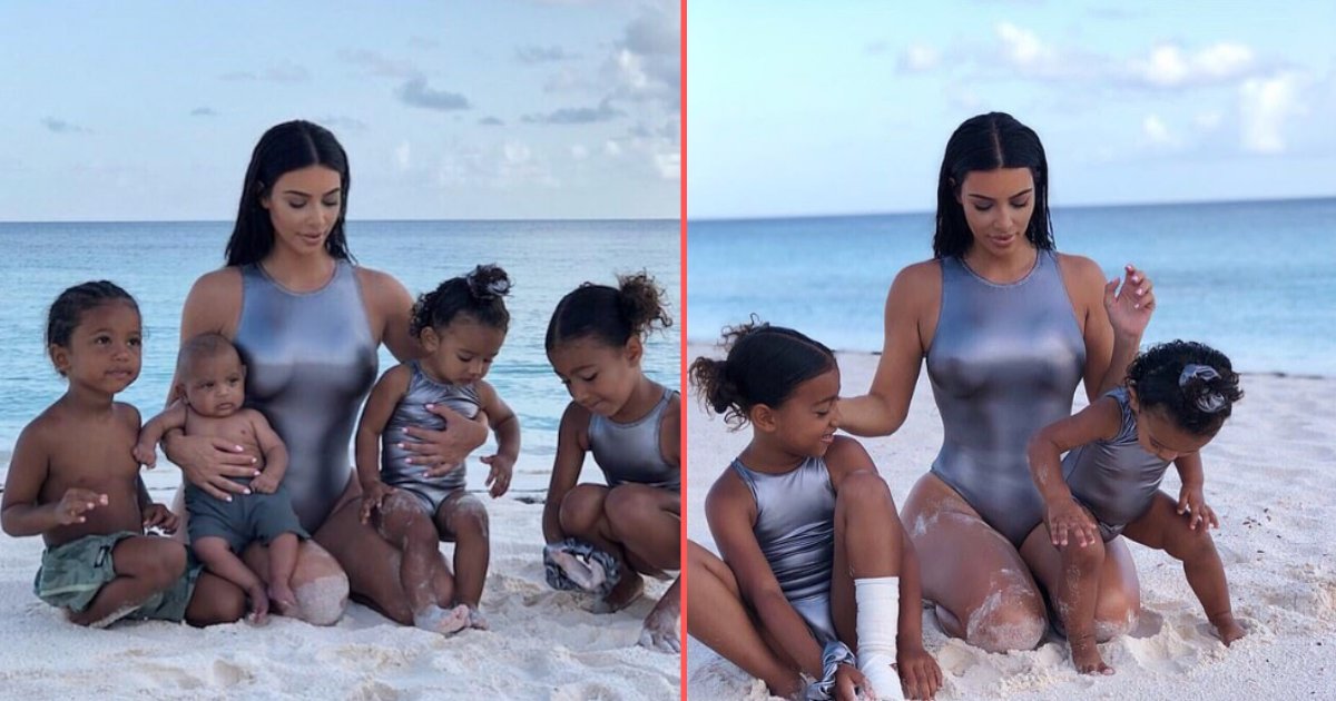 untitled design 7 20.png?resize=1200,630 - Kim Kardashian and Her 2 Daughters Wore Matching Swimsuits for a Beach Photoshoot