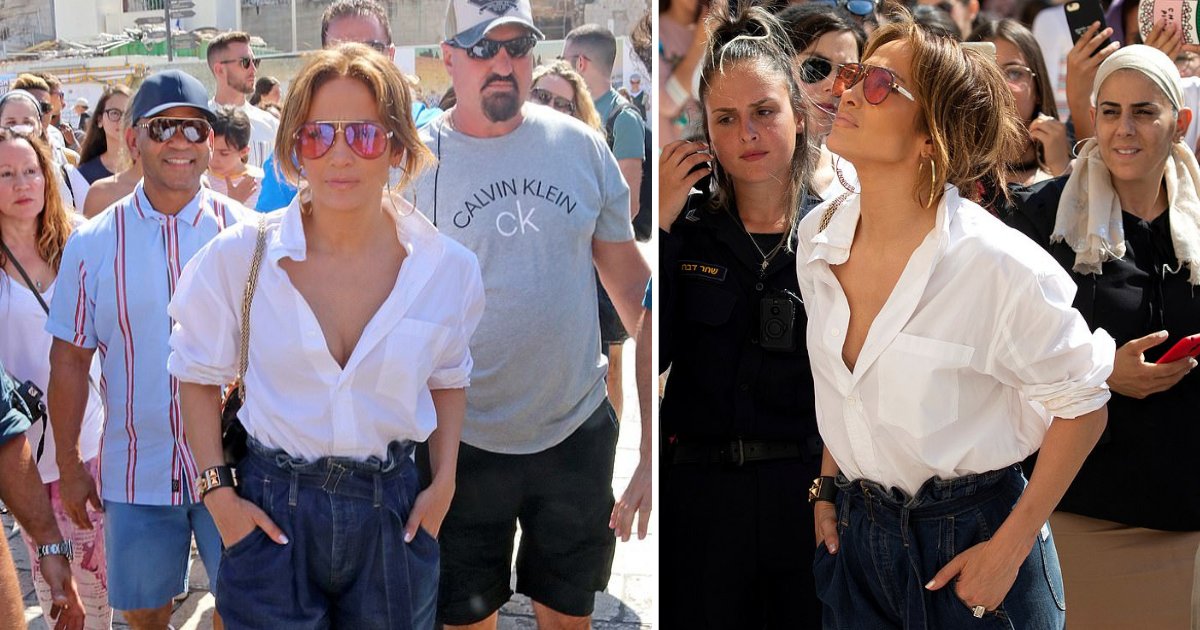 y4 2.png?resize=1200,630 - Jennifer Lopez a suscité la controverse en portant une chemise déboutonnée lorsqu'elle est venue prier au Mur des Lamentations