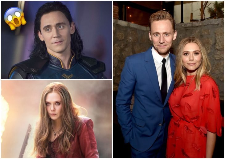 Tom Hiddleston y Elizabeth Olsen abrazados por la espalda, Loki, Bruja escarlata