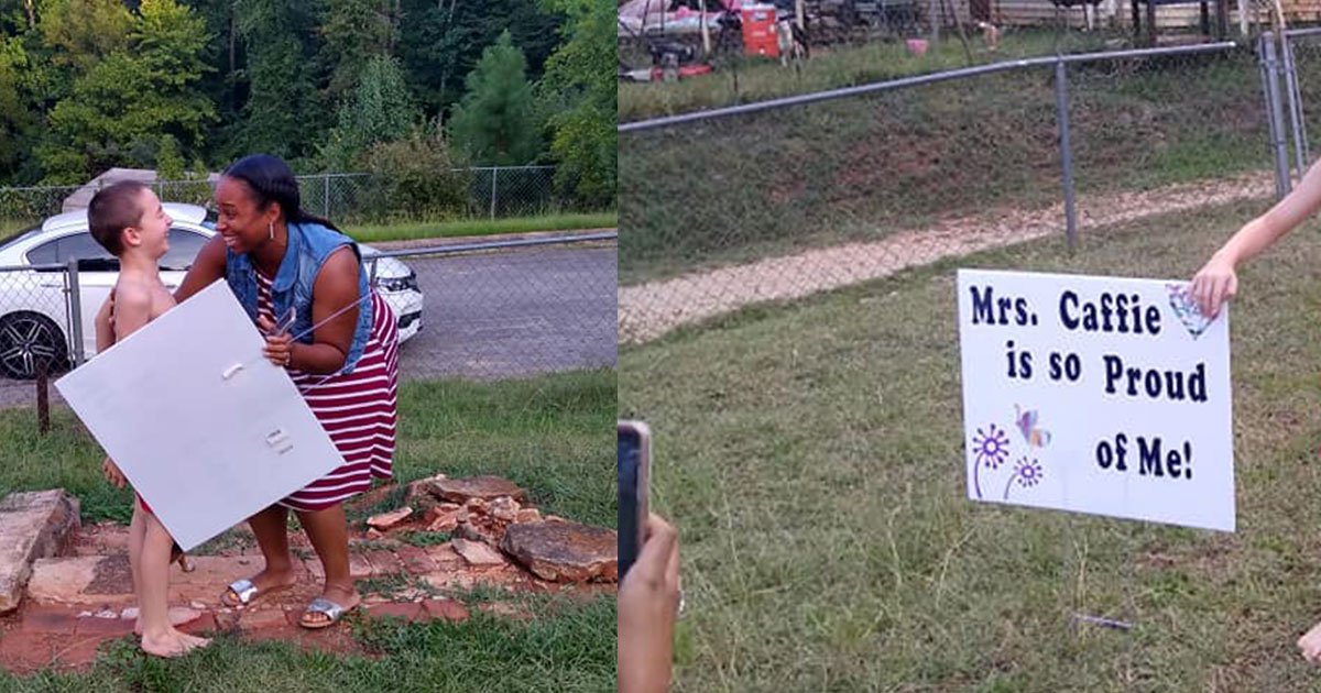 a 3rd grade teacher surprised her students with a yard sign after he earned a perfect score on his reading test.jpg?resize=412,275 - A Teacher Surprised Her Student With A Yard Sign After He Earned Perfect Score On His Reading Test