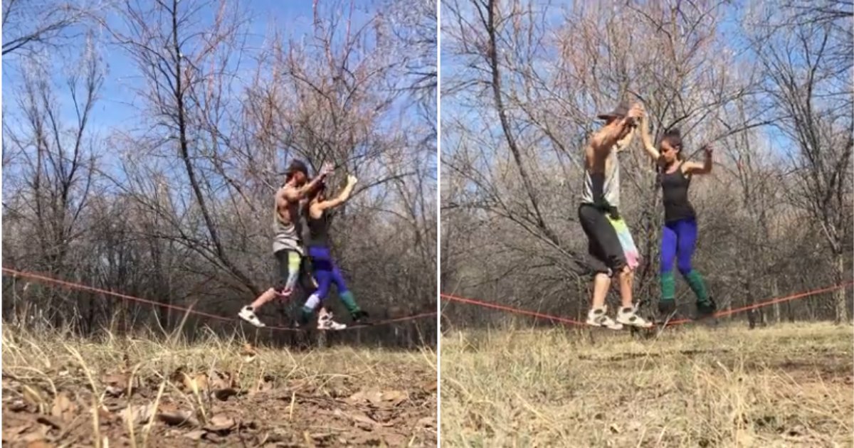 d5 3.png?resize=1200,630 - A Fantastic Performance by a Couple On A Slack Line