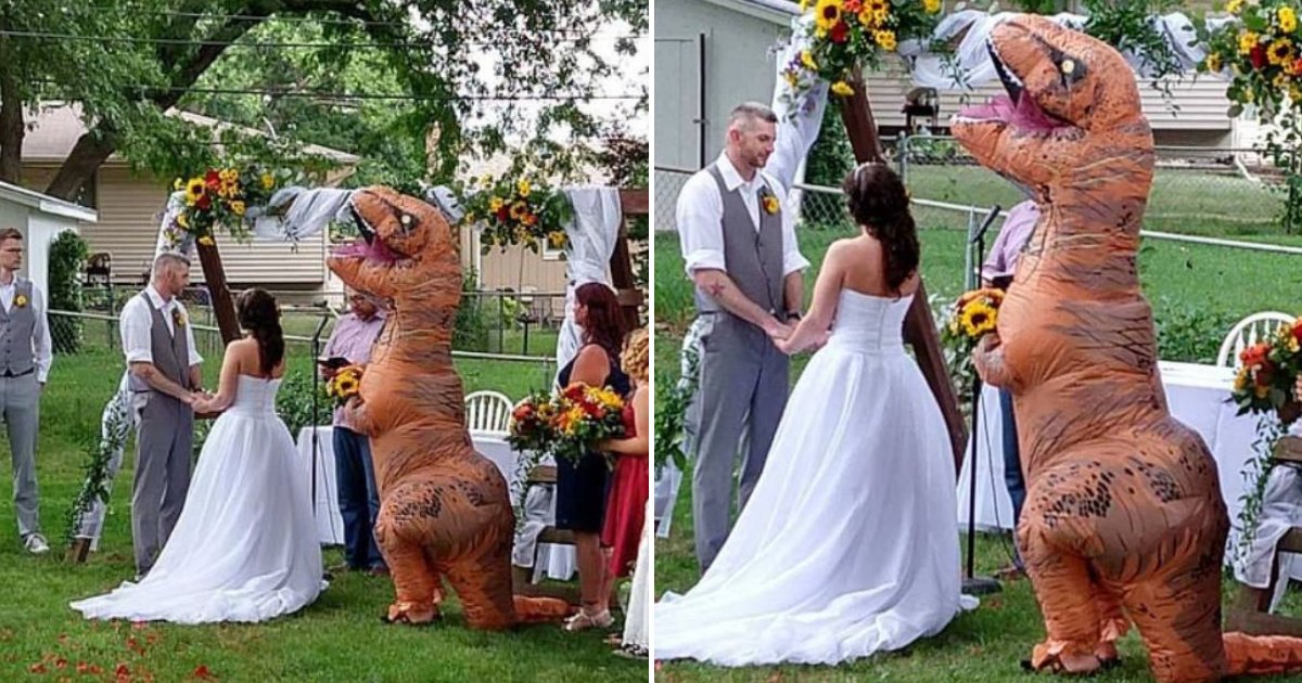 dino7.png?resize=412,232 - Maid Of Honor Showed Up To Sister's Wedding Dressed As A T-Rex After Being Told She Could Wear Anything