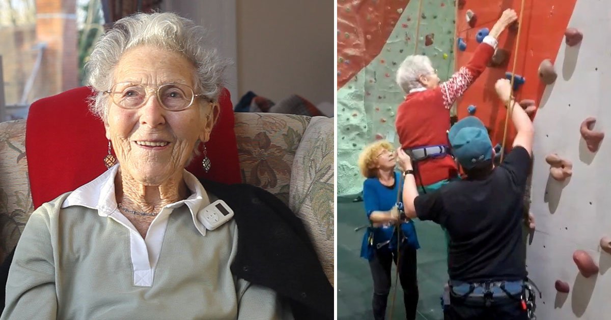 grandma climbed wall.jpg?resize=412,275 - 99-Year-Old Grandma Climbed To The Top Of A Rock-Climbing Wall