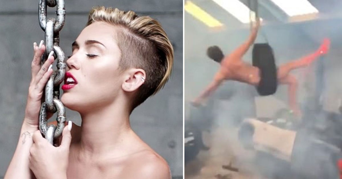 miley wreckin ball parody.jpg?resize=1200,630 - Miley Cyrus Fan’s Hilarious Wrecking Ball Performance In A Garage Tire
