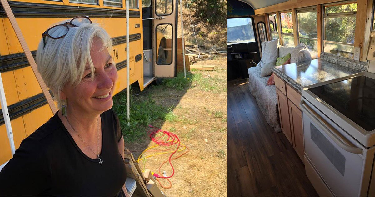 oregon woman turned school buses into tiny homes for working homeless families.jpg?resize=1200,630 - A Woman Turned School Buses Into Tiny Homes For Working Homeless Families